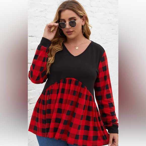 Plaid v neck top - Picture 1 of 4